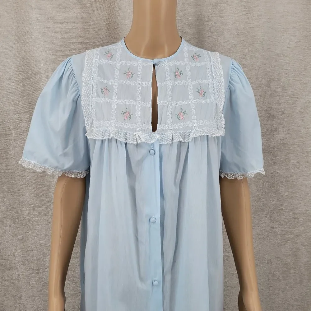 Barbizon Vintage Light Blue Nightgown and Peignoir Robe Set Lace Embroidery